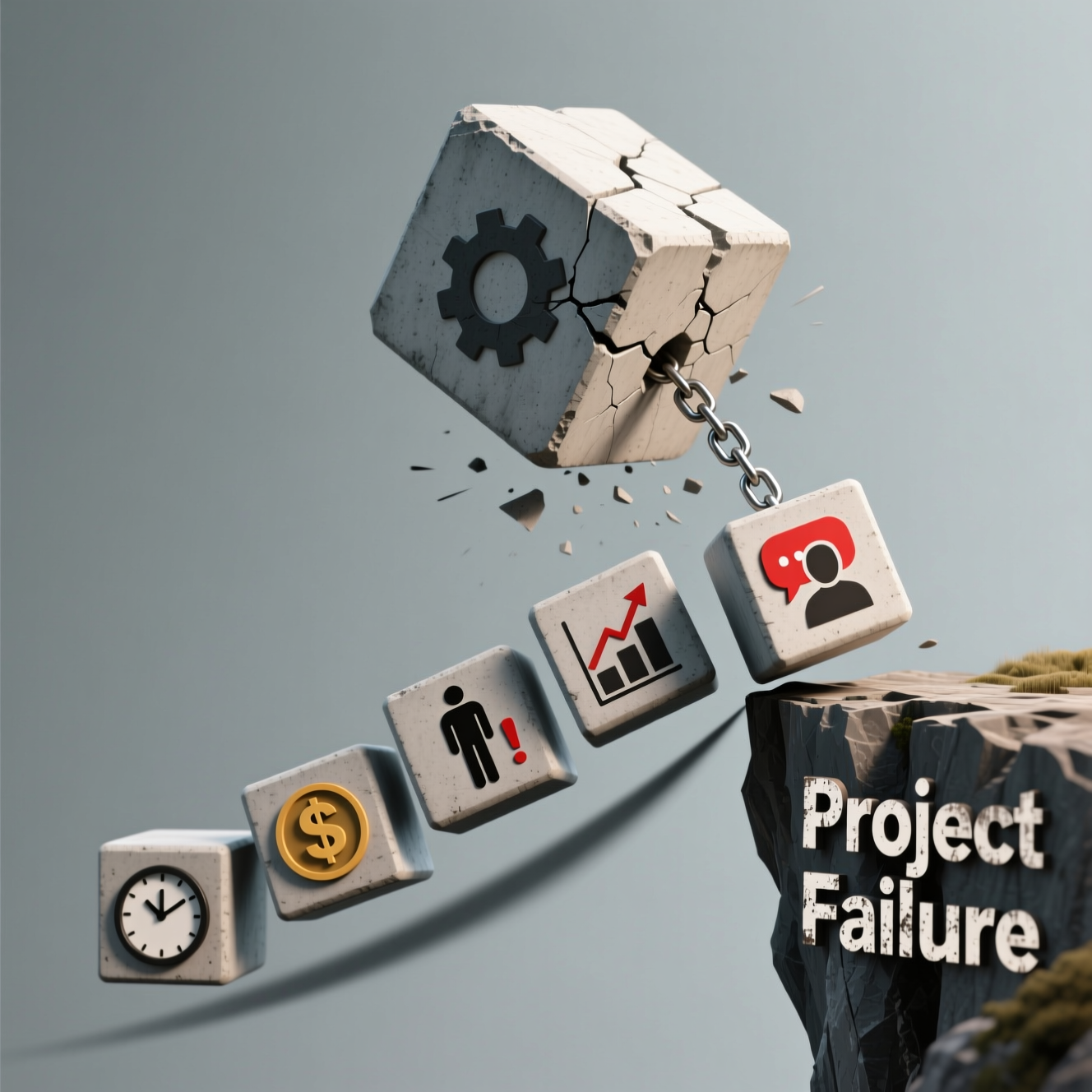 A visual representation of a chain reaction, showing how one project problem can trigger others.