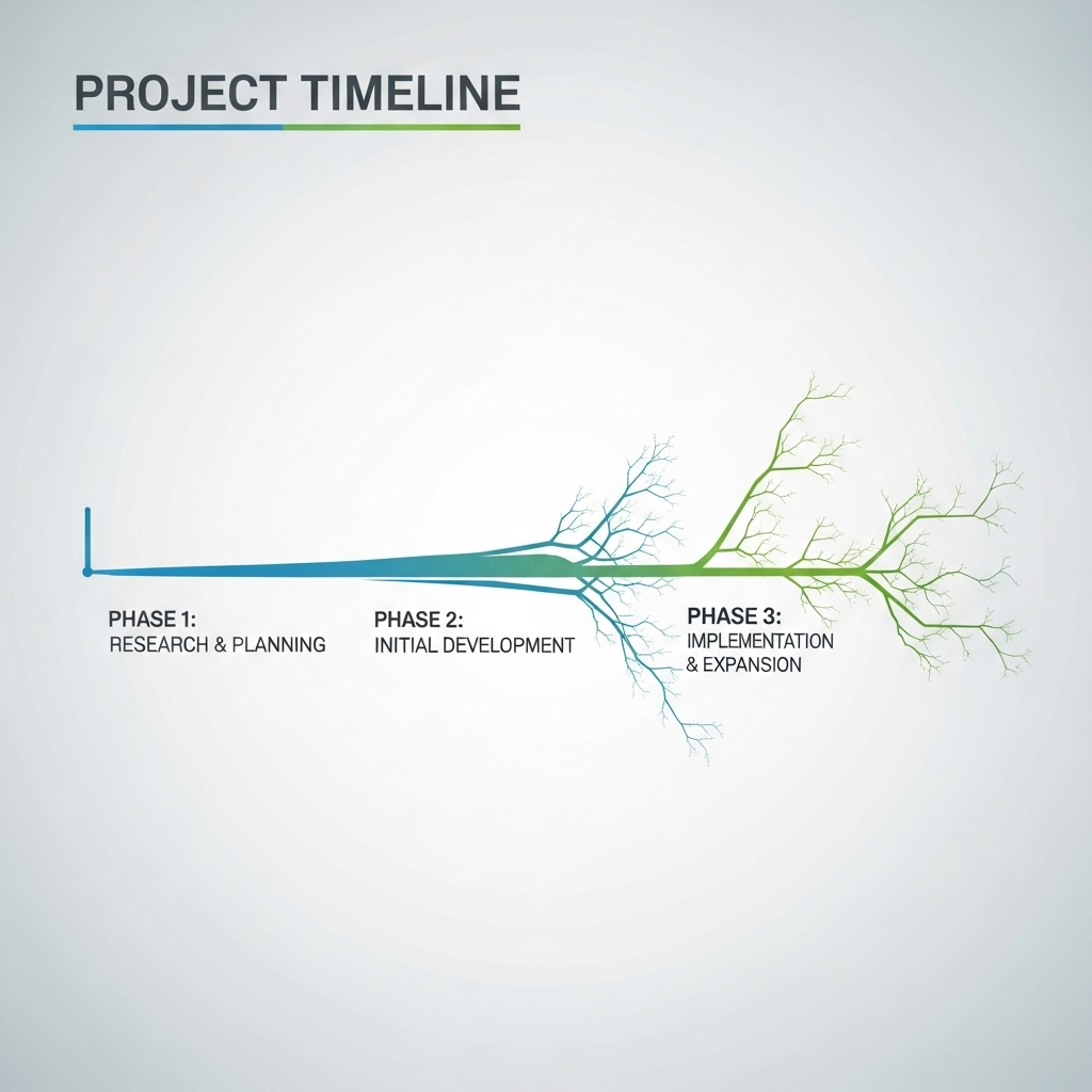 A visual representation of a project timeline with the scope slowly expanding over time.