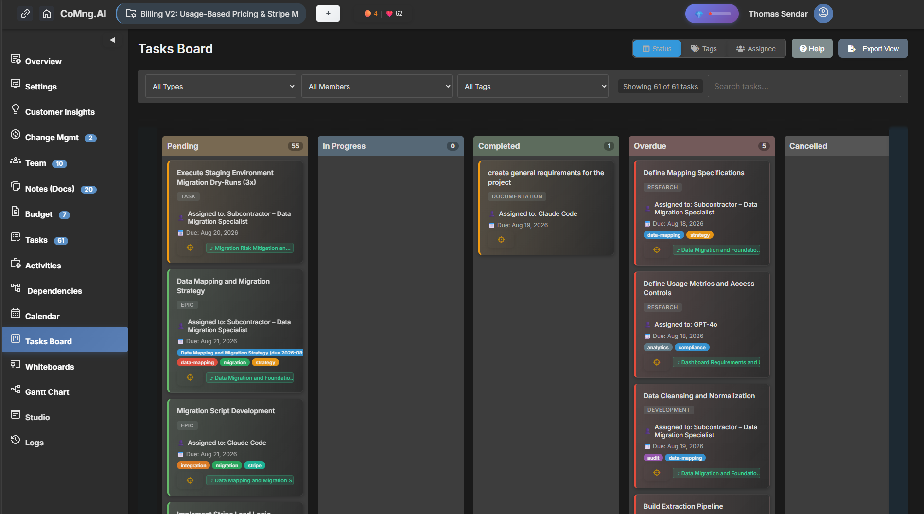 CoMng.AI Kanban Flow View