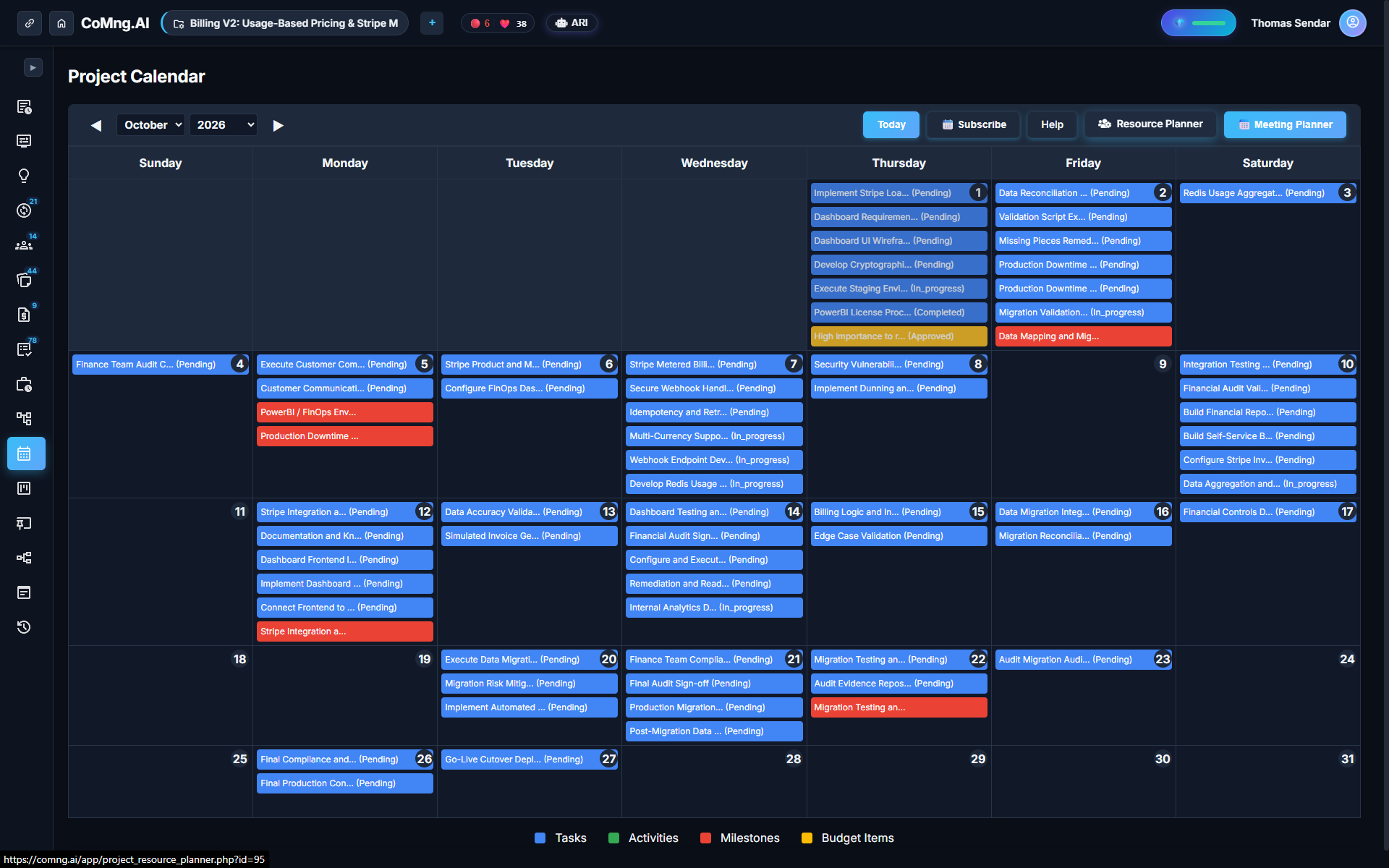 Project Calendar showing generated task timeline and milestones