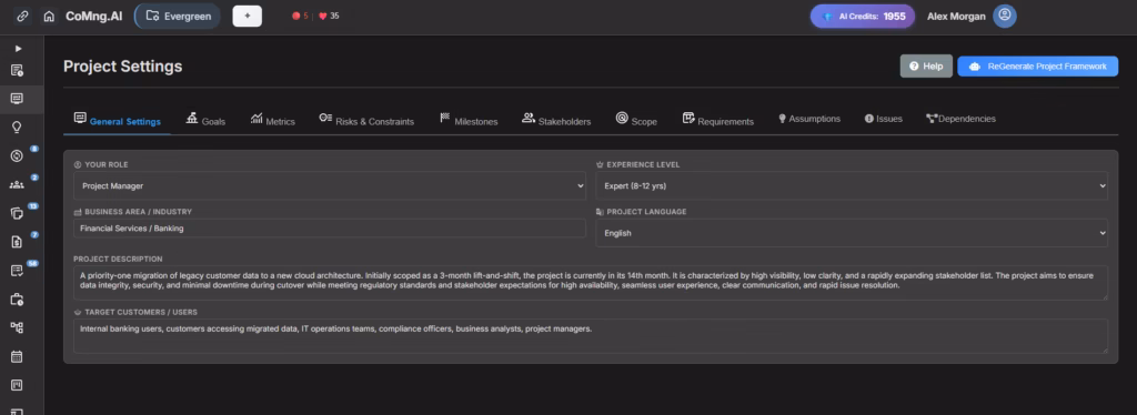 CoMng.AI - in zero time: full project objectives are ready - AI Co-manager first step